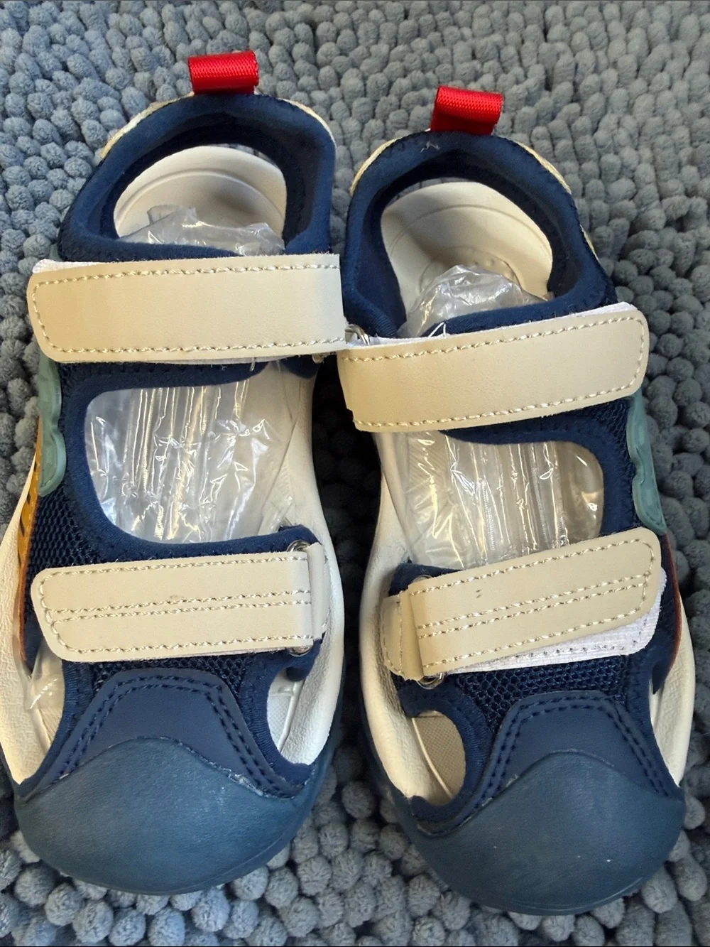 Kids Navy and Cream Closed-Toe Sport Sandals with Multi-Accent Details